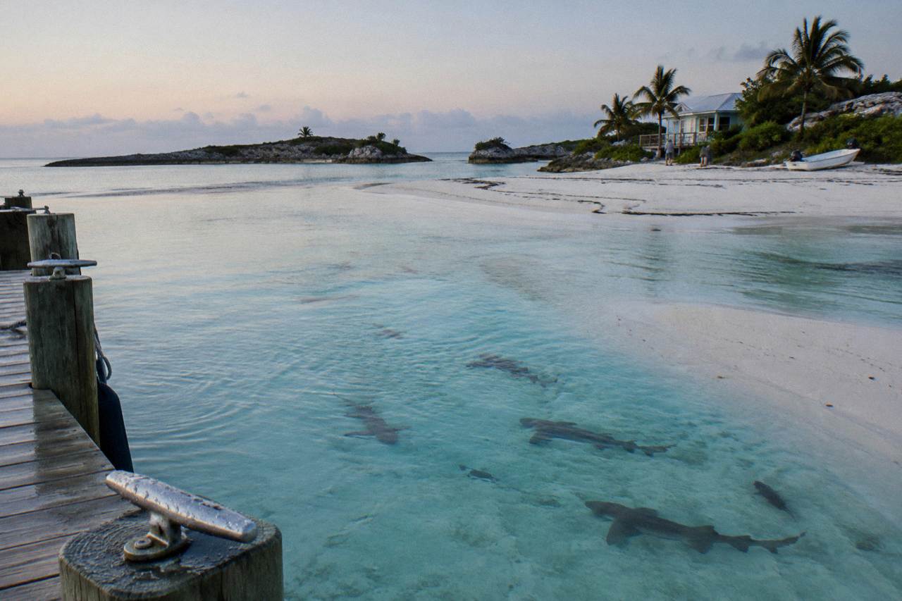 Turquoise shallows and sandbars in the Exuma Cays on a calm morning